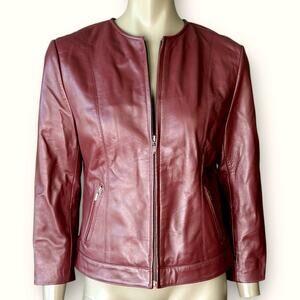 i.e. Petite Vintage Womens Petite M Leather Moto Jacket Full Zip Burgundy Lined
